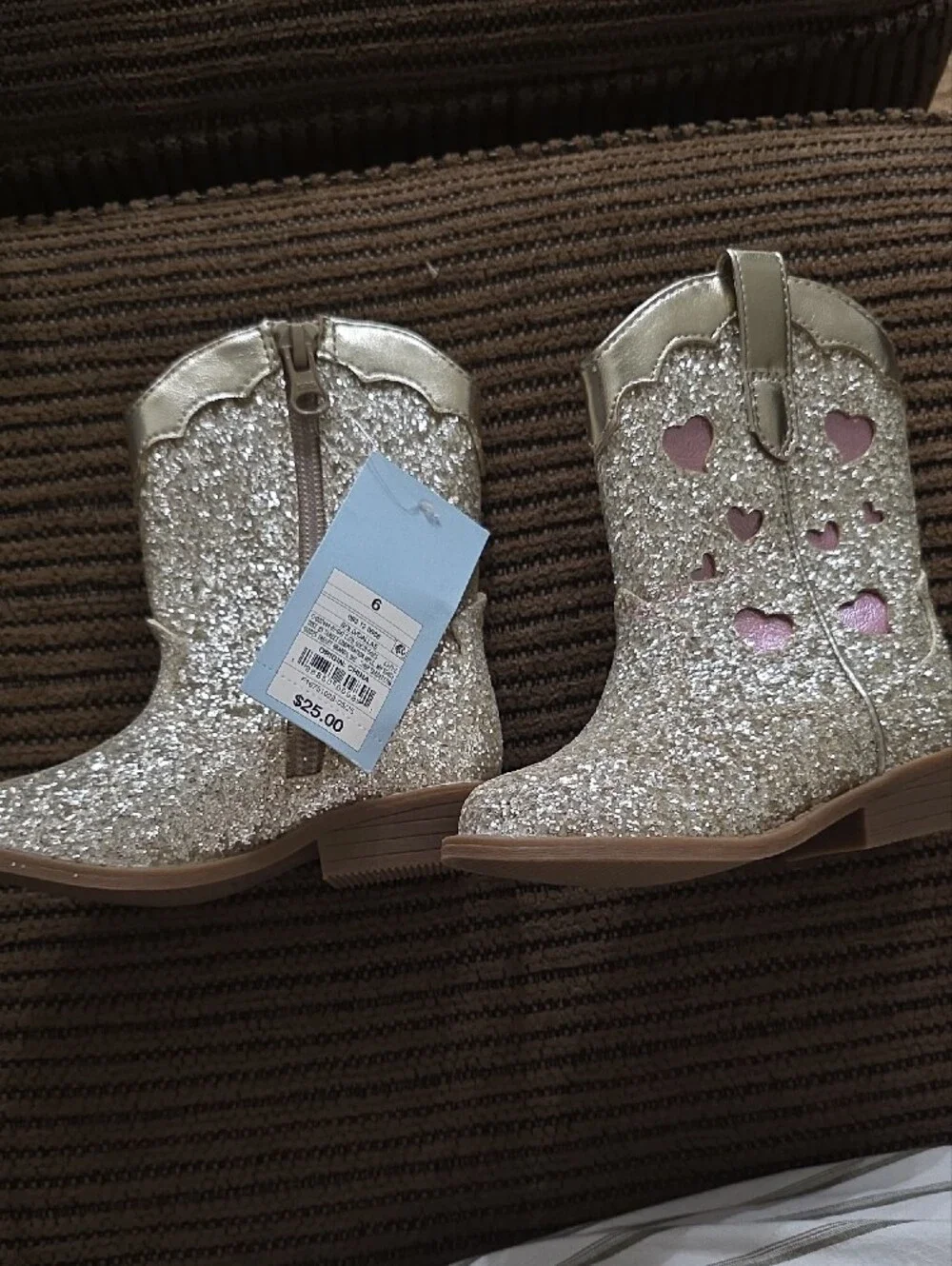 Cat & Jack Glitter Heart Cowboy Boots - Gold with Pink